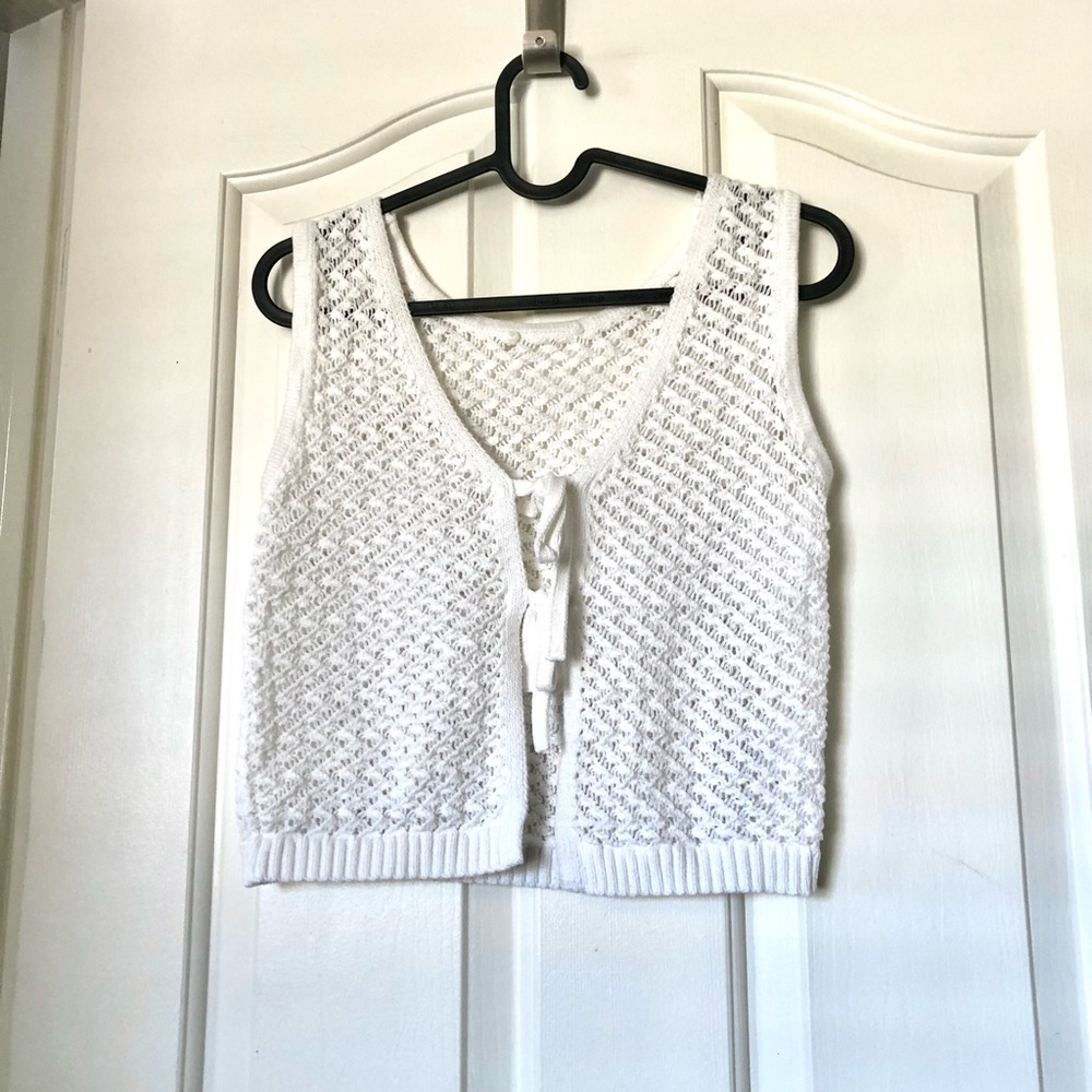 White Knit Tie-Front Tank Top